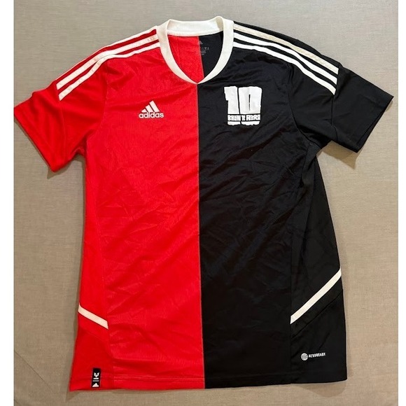 Adidas Soccer Jersey Mens L Split Red Black Balon Te Adoro #10 Messi - Picture 1 of 8